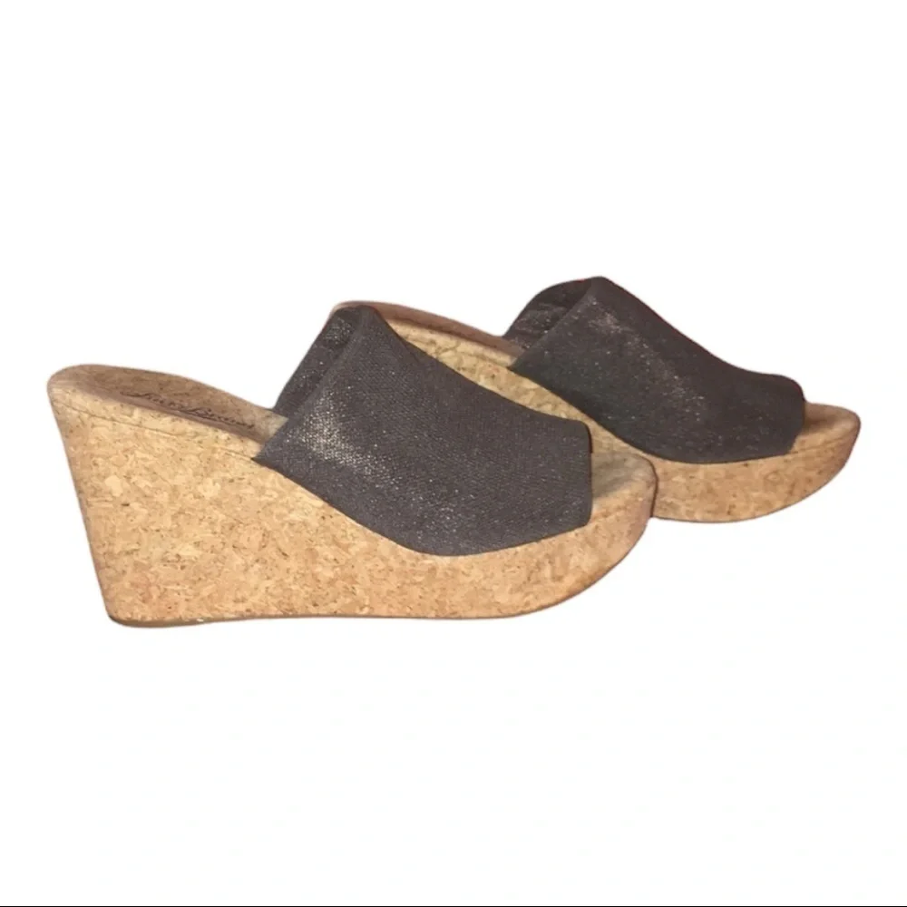 Lucky Brand Cork Wedged Heel Slide Sandals Women’s Brown Open-Toe Mule 6M